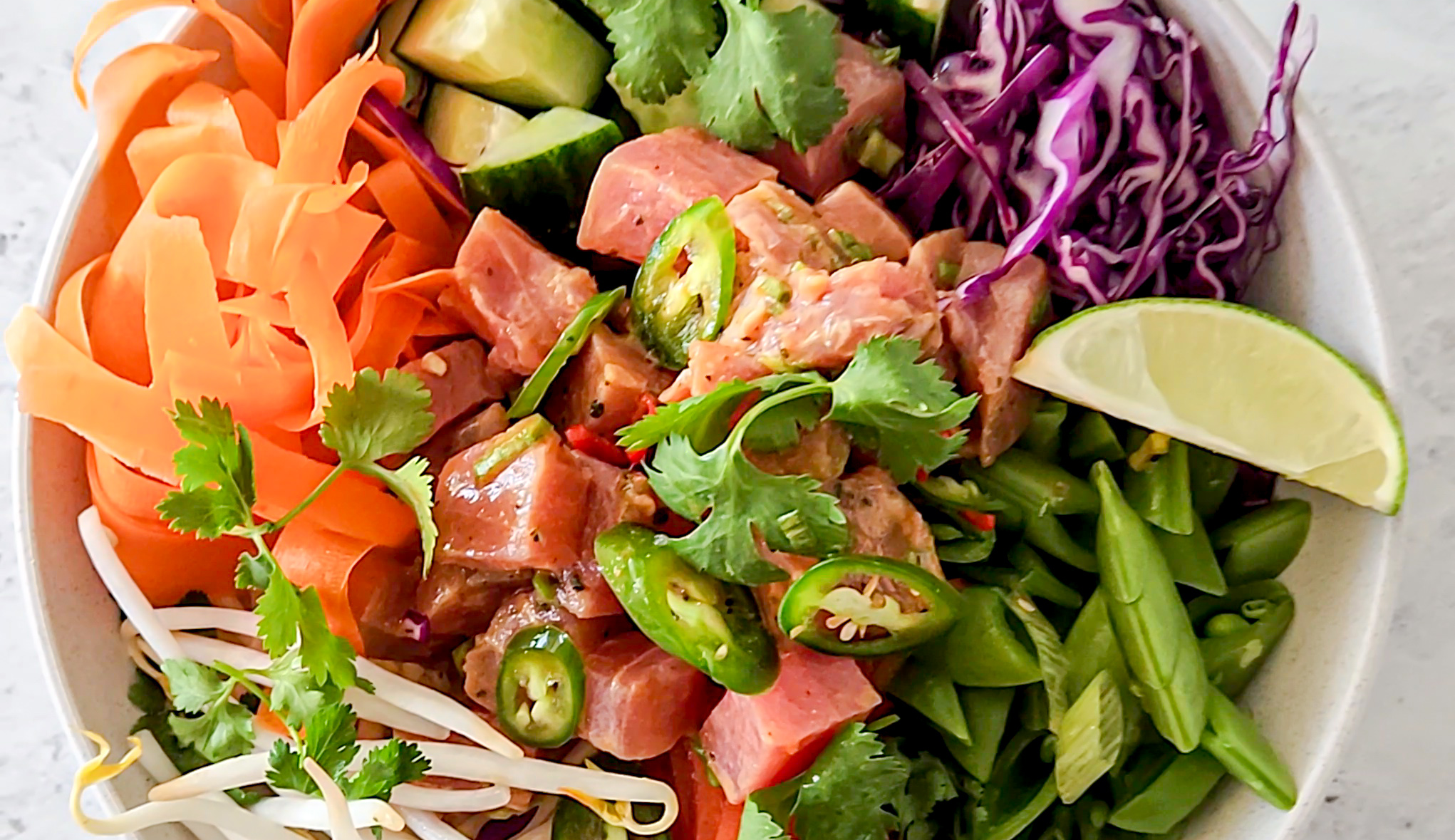 Spicy Thai-inspired Ahi Tuna Poke Bowl